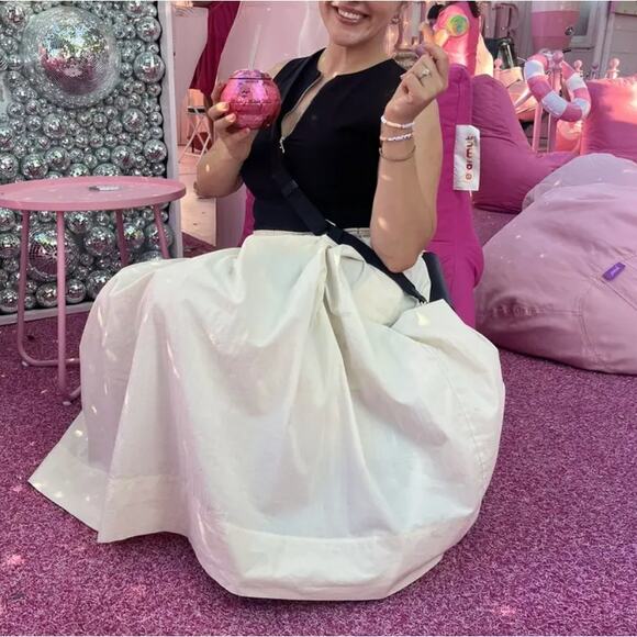 Plan C Black Cream Fit Flare Midi Dress SIZE 10 Romantic Cotton Designer $375 - Picture 5 of 10